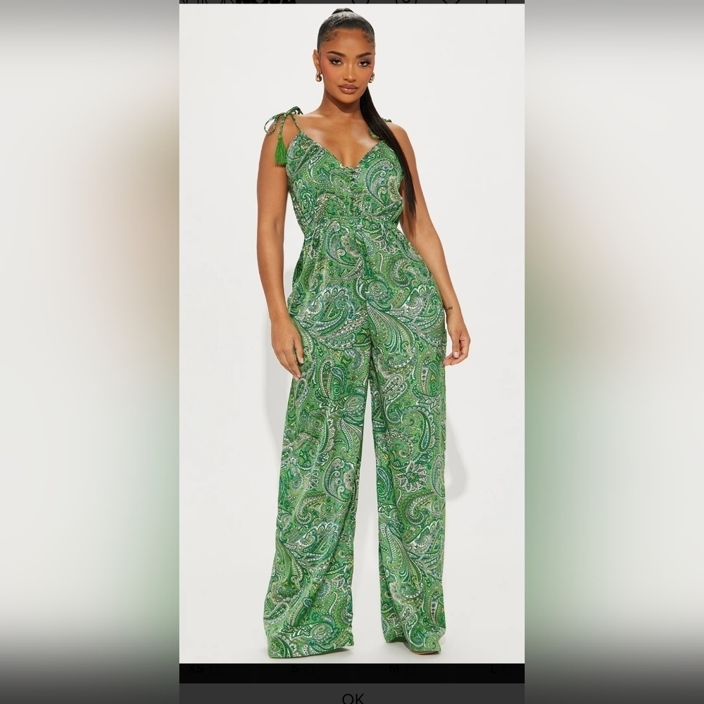 Hyfve Size M Women satin Wide Leg Green / Yellow Paisley Print